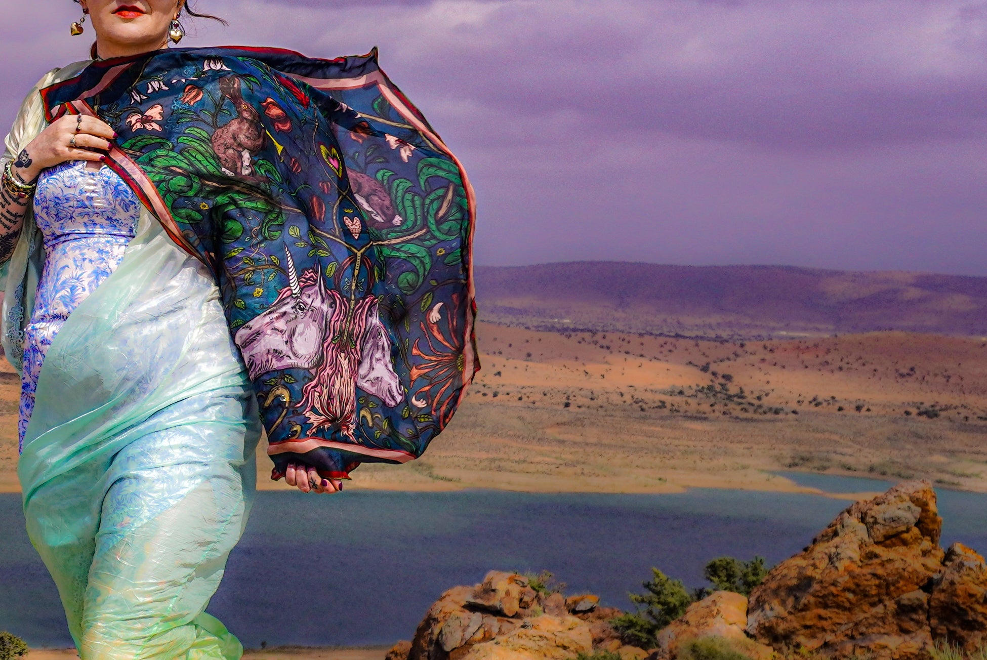 Mystic Rabbit silk scarf Natalia Petruch luxury fashion accessories