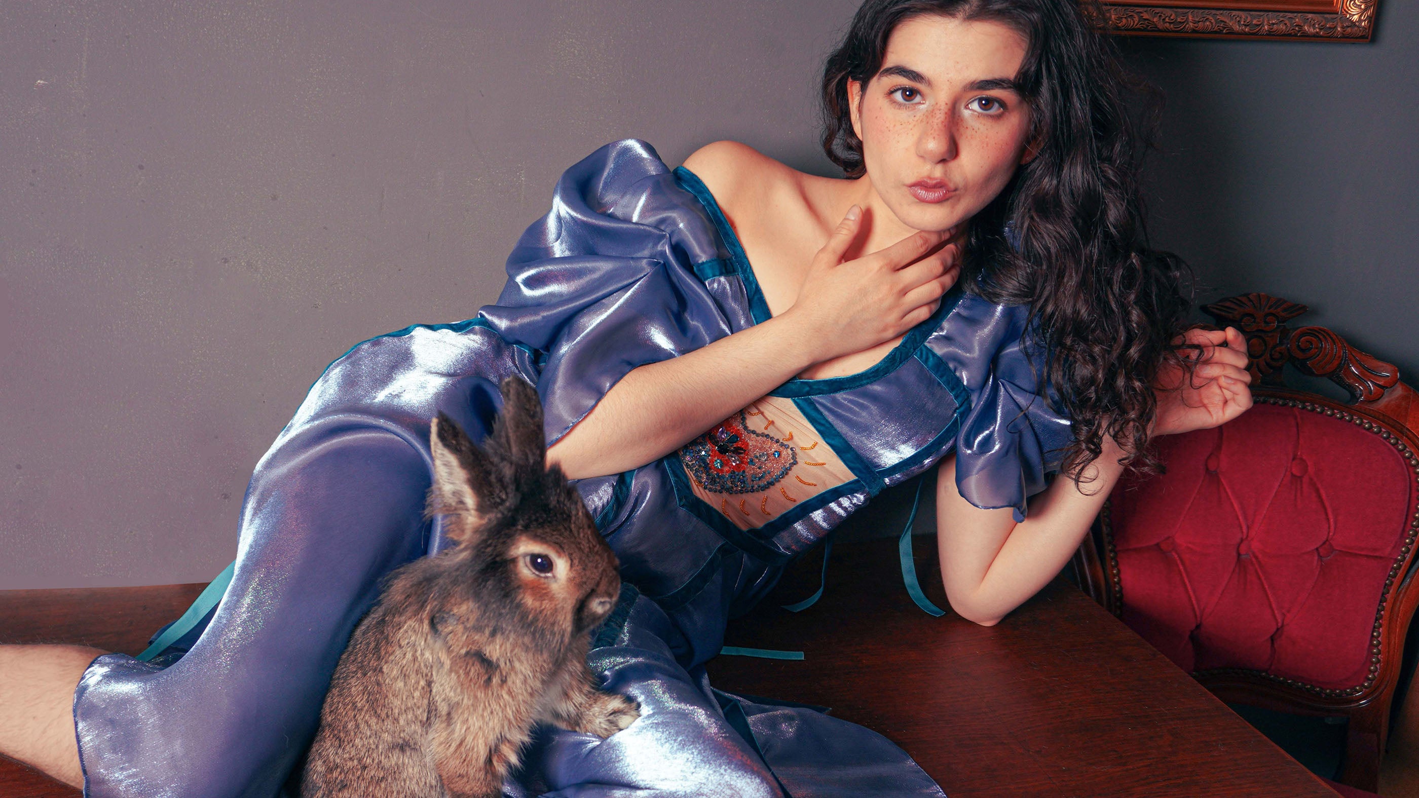 Natalia Petruch, year of the Rabbit, luxury fashion, blue dress, embroidered dress, high fashion