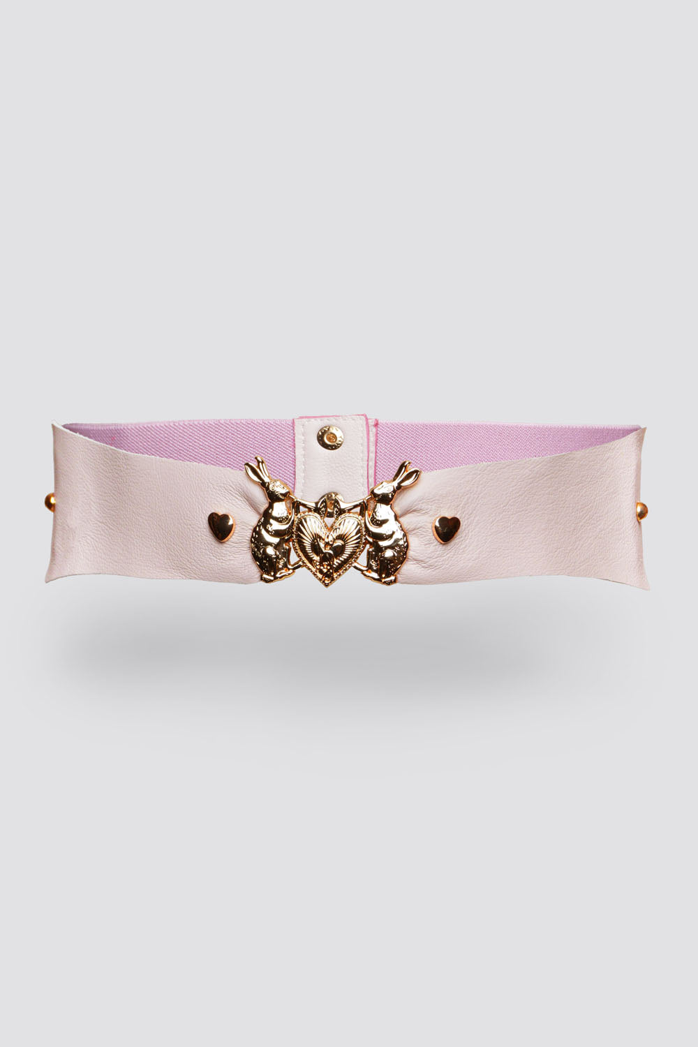 Mystic Rabbit Buckle Leather Belt in Pink Heart - Made to Order