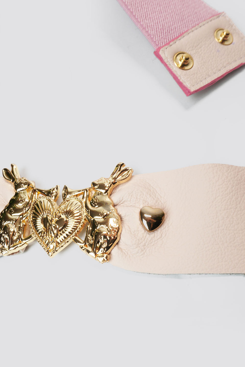 Mystic Rabbit Buckle Leather Belt in Pink Heart - Made to Order