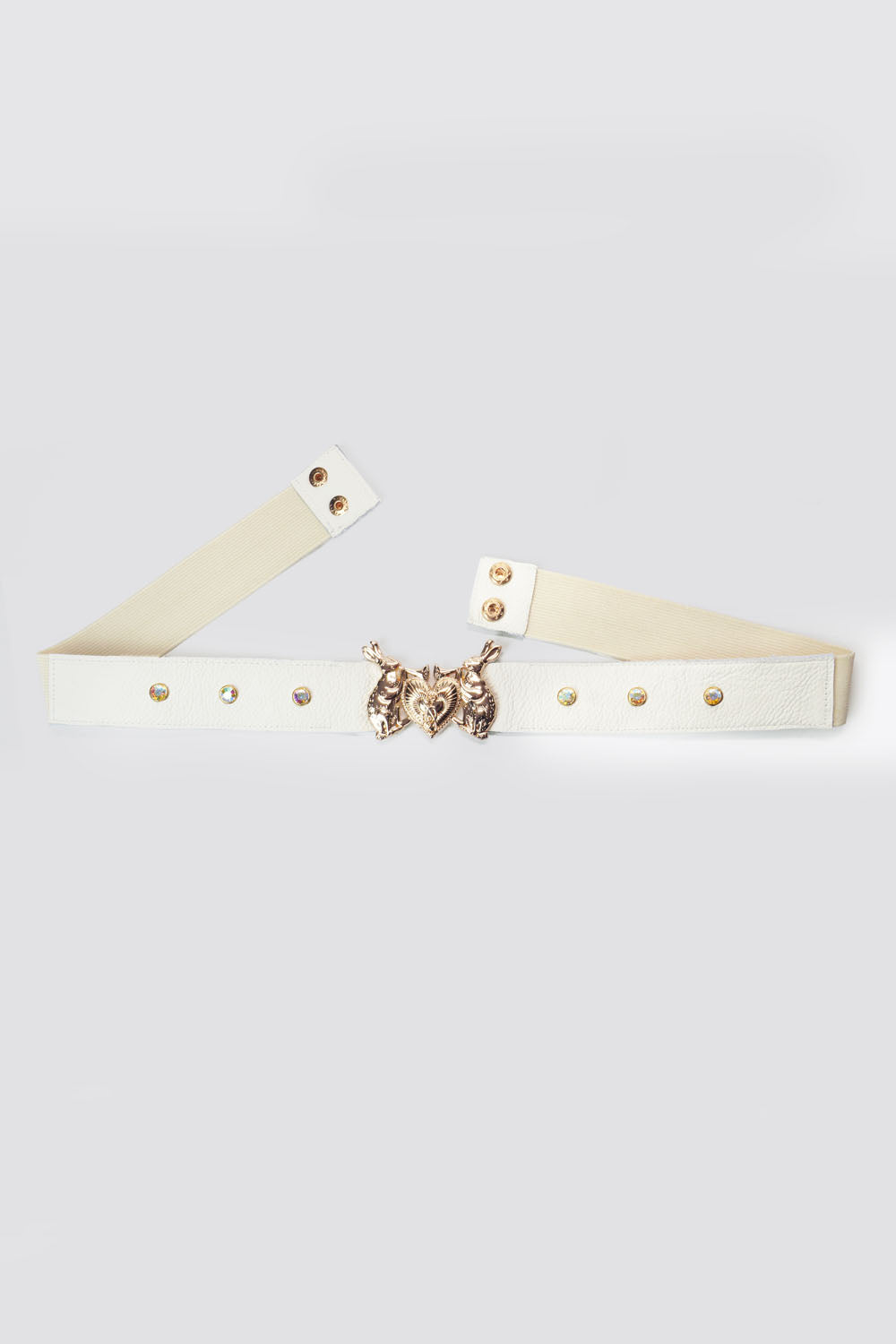 Mystic Rabbit Buckle Thin Leather Belt in White - Made to Order