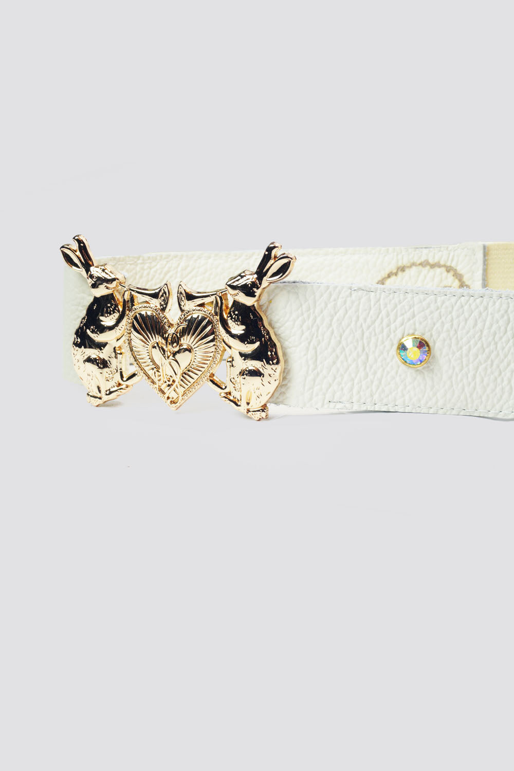 Mystic Rabbit Buckle Thin Leather Belt in White - Made to Order