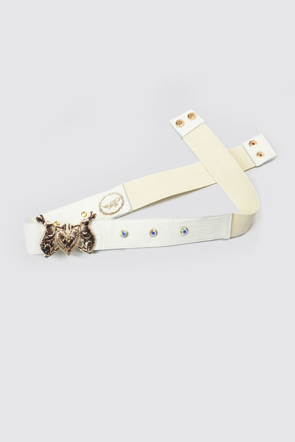 Mystic Rabbit Buckle Thin Leather Belt in White - Made to Order