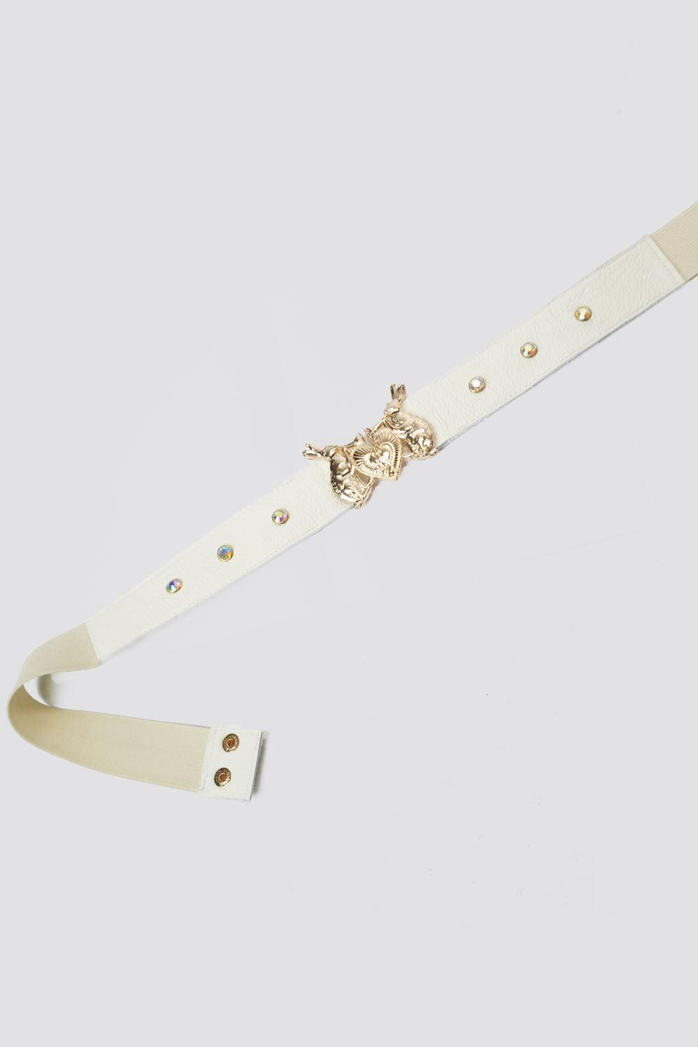 Mystic Rabbit Buckle Thin Leather Belt in White - Made to Order