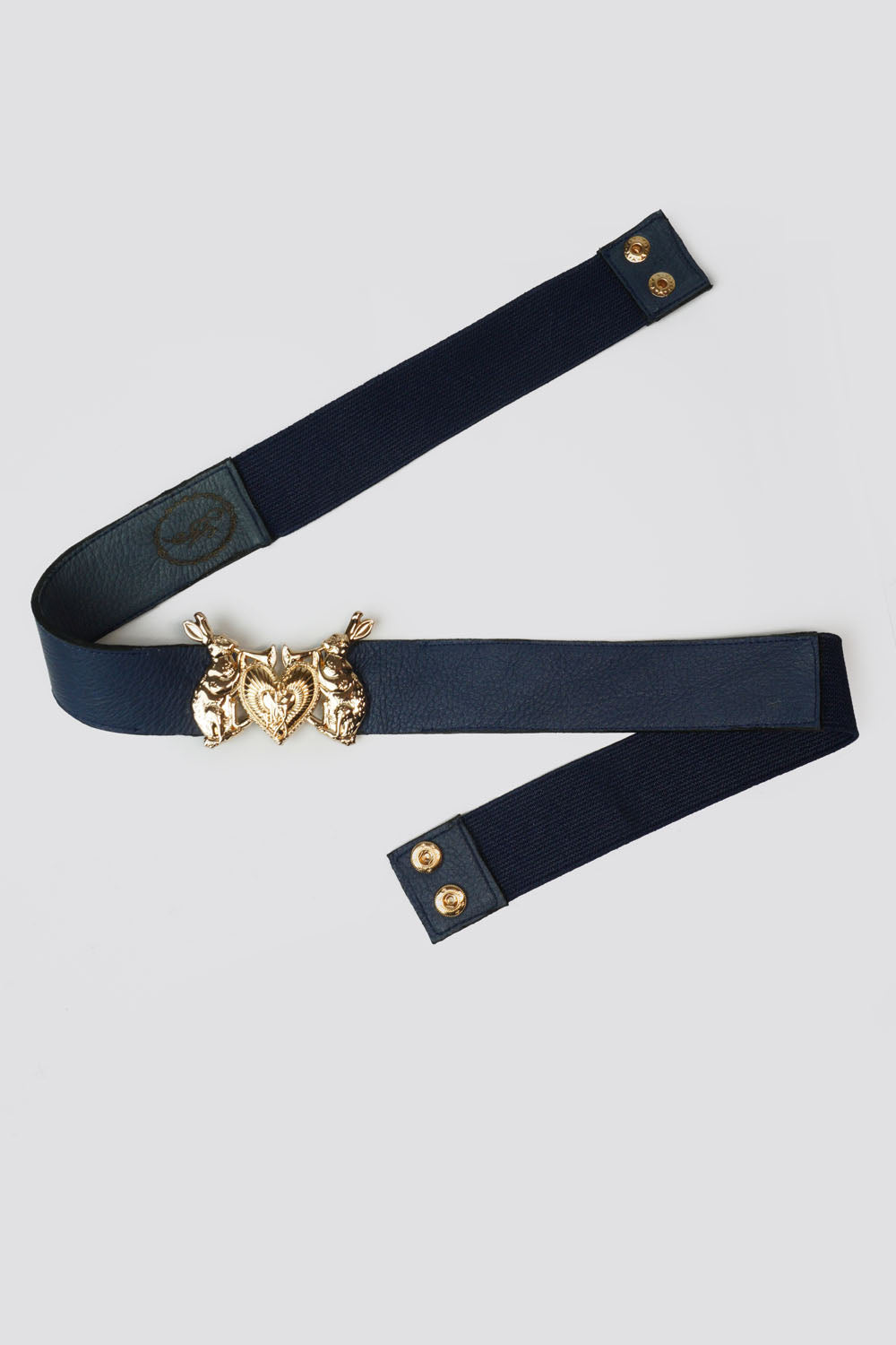 Mystic Rabbit Buckle Thin Leather Belt in Navy - Made to Order