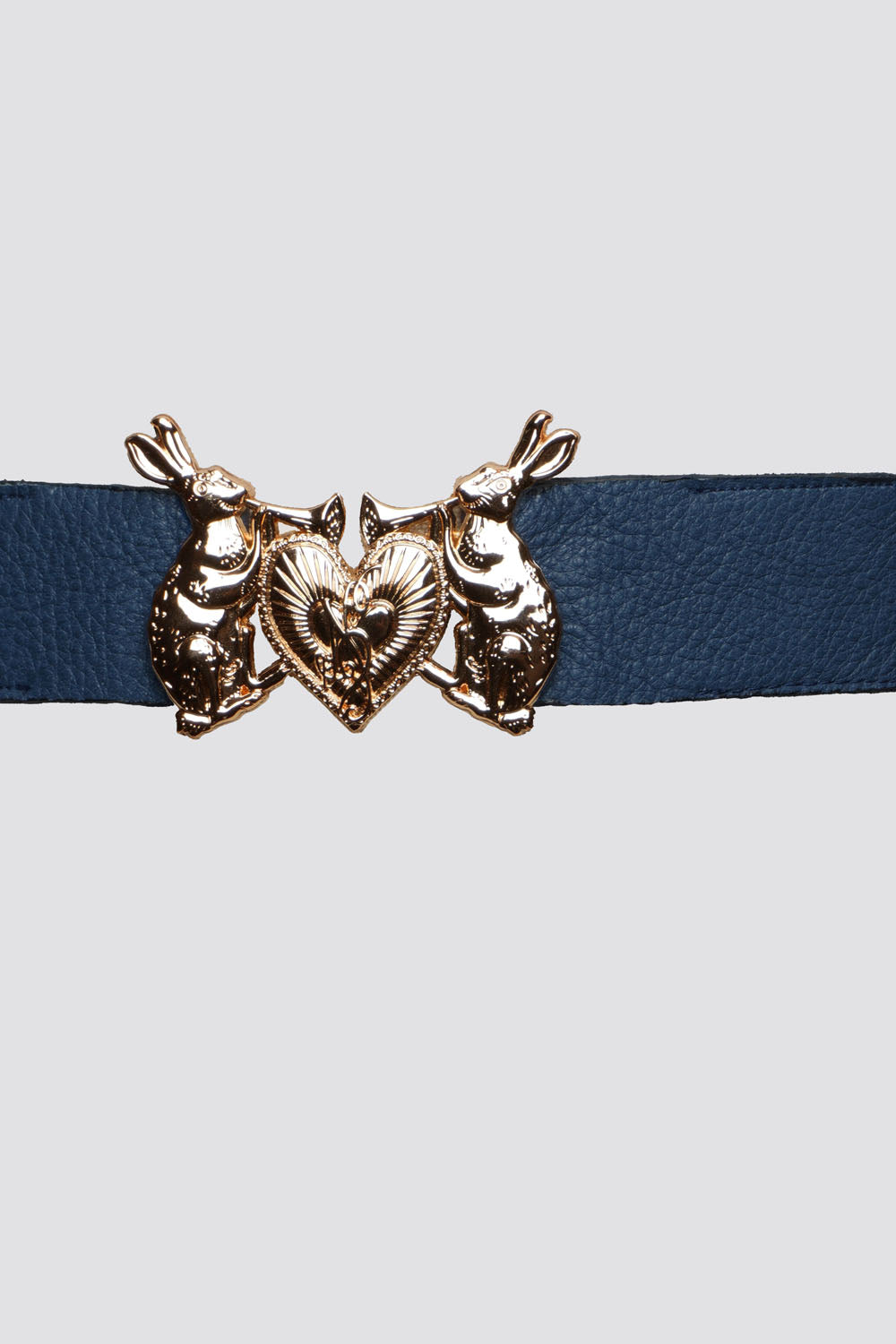 Ceinture en cuir mince Mystic Rabbit Buckle en bleu marine - réalisée sur commande