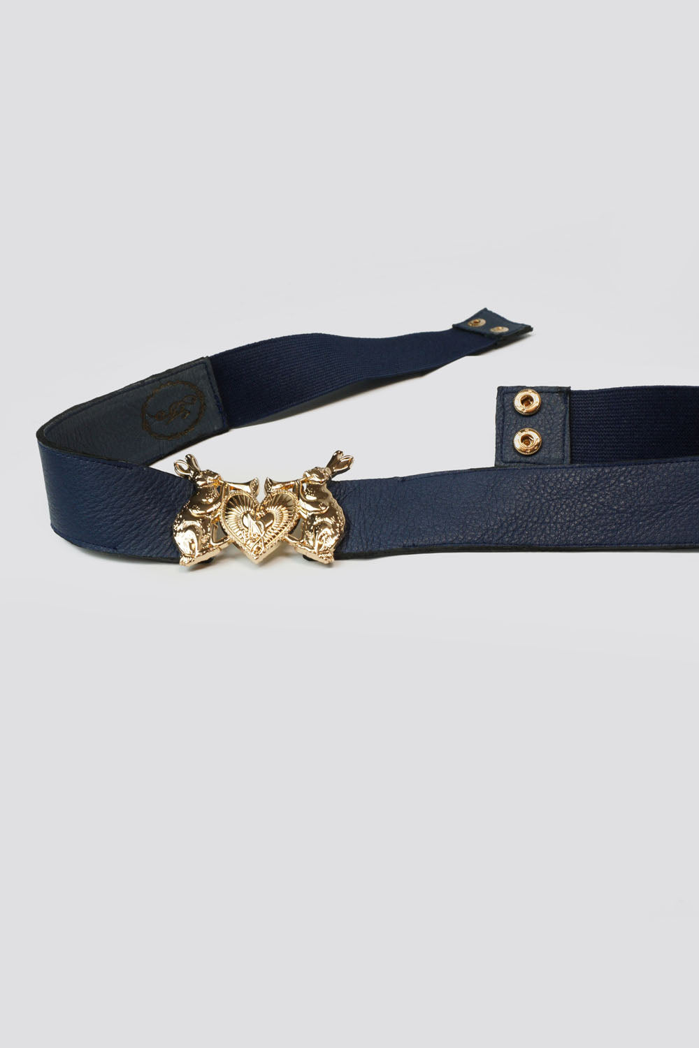 Ceinture en cuir mince Mystic Rabbit Buckle en bleu marine - réalisée sur commande