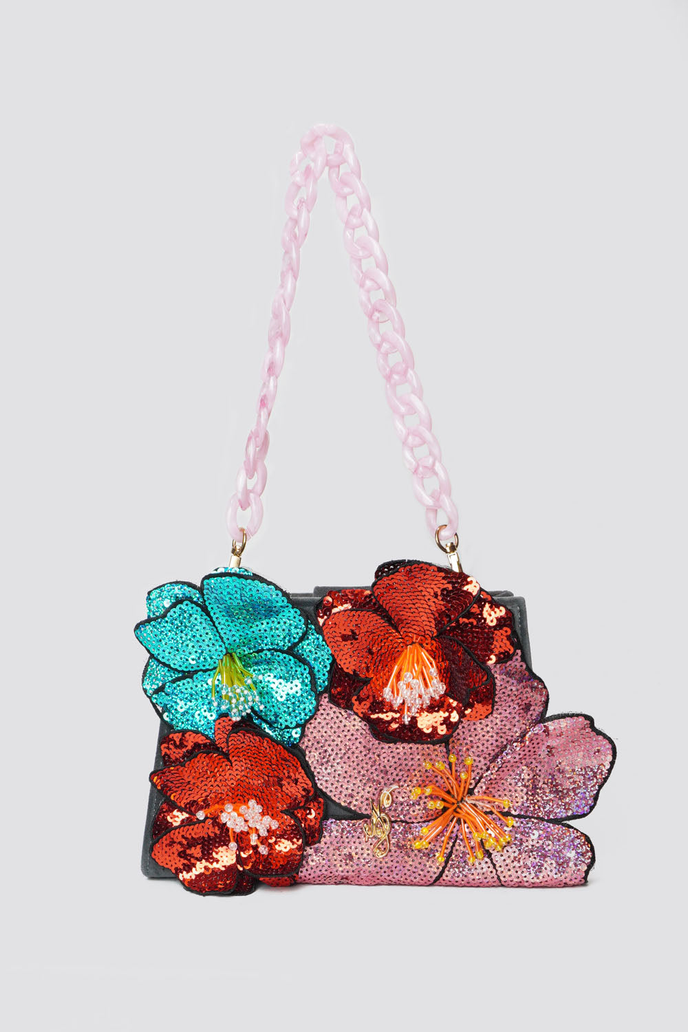 Borsa in velluto Vivi con fiori di paillettes - Realizzata su ordinazione