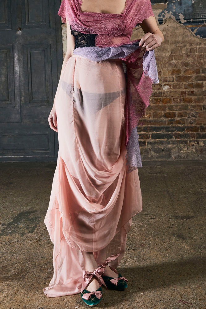 Sonia Silk Chiffon Draped Skirt in Pink - Made To Order