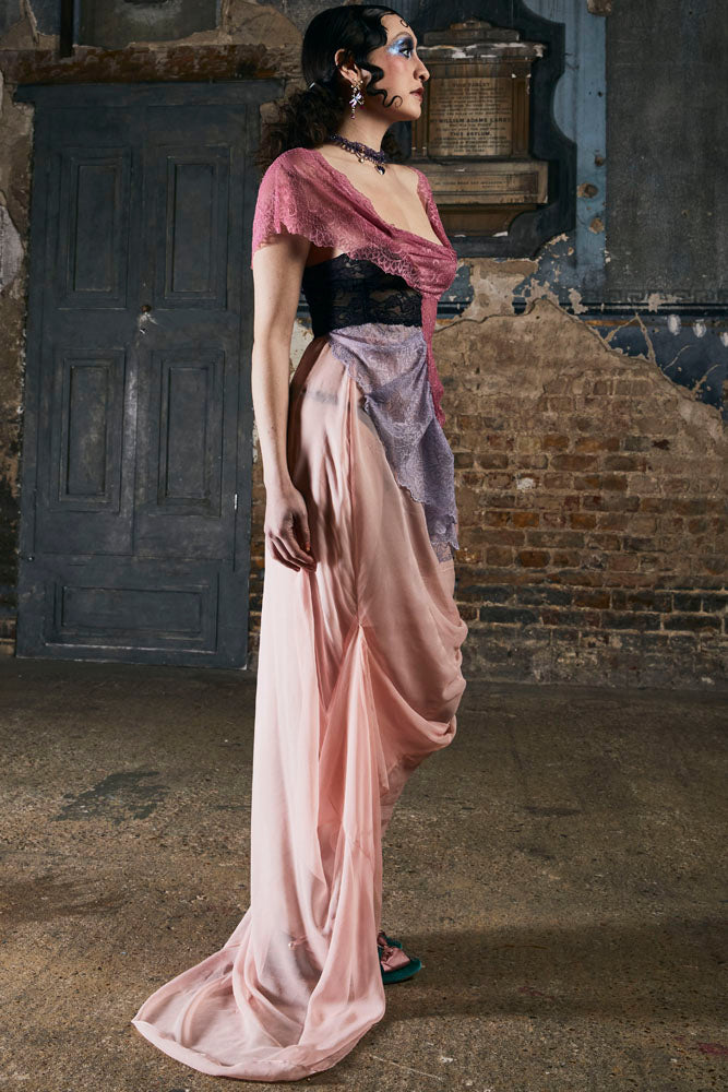 Sonia Silk Chiffon Draped Skirt in Pink - Made To Order