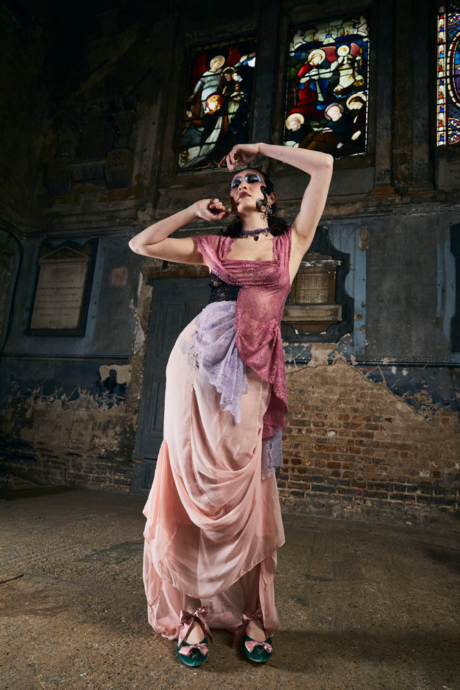 Sonia Silk Chiffon Draped Skirt in Pink - Made To Order