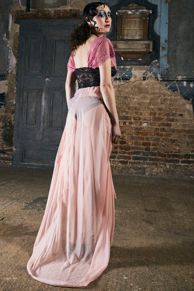 Sonia Silk Chiffon Draped Skirt in Pink - Made To Order