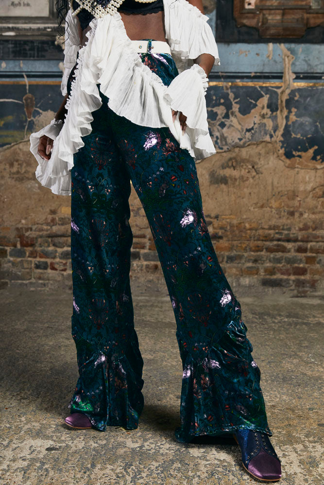 Elodie Silk Velvet Trousers in Mystic Rabbit Print  - Made To Order