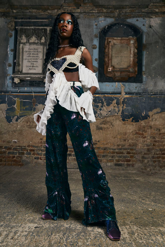 Elodie Silk Velvet Trousers in Mystic Rabbit Print  - Made To Order