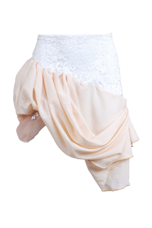 Ingrid Layered Skirt with Lace in White  - Made To Order