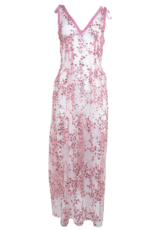 Bianca Dress in Pink Flora Sequins