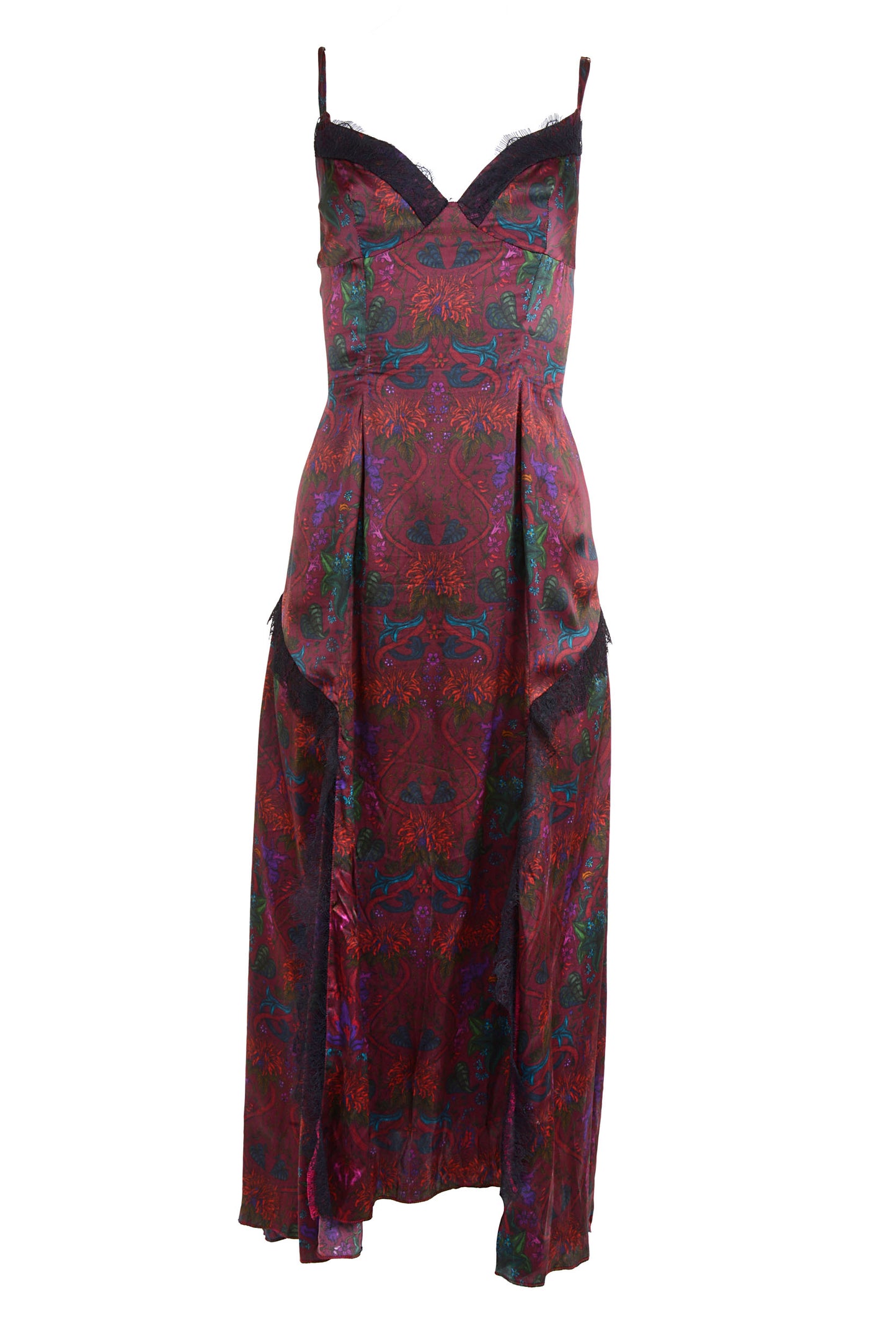 Scarlet Silk Dress in Botanical Print