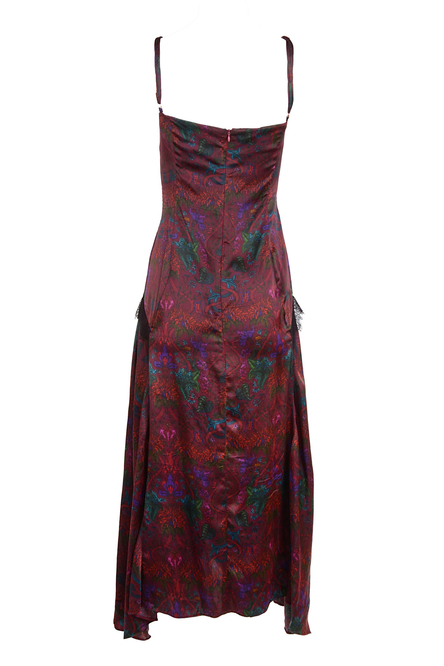 Scarlet Silk Dress in Botanical Print