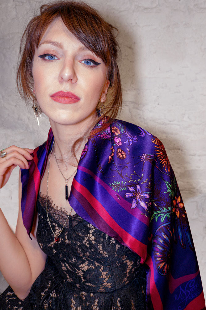 MOUNTAIN FLOWERS Silk Scarf - Purple