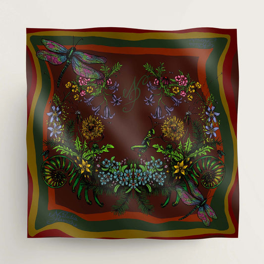 MOUNTAIN FLOWERS Silk Scarf - Brown