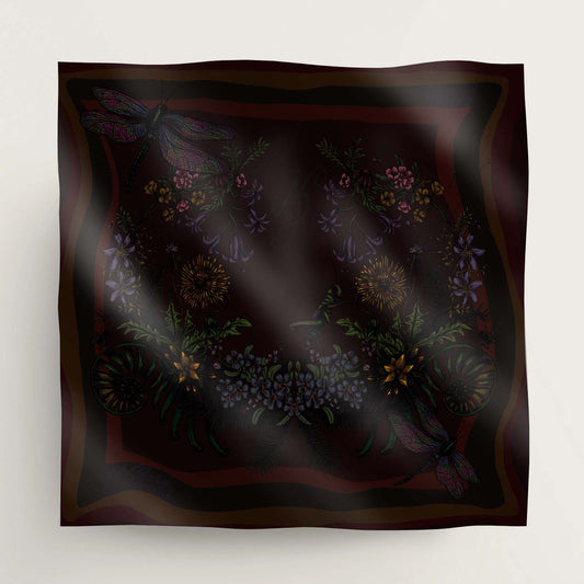 MOUNTAIN FLOWERS Silk Handkerchief - Dark Brown