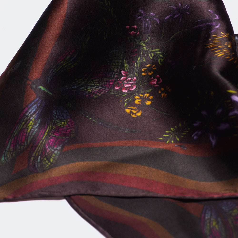 MOUNTAIN FLOWERS Silk Handkerchief - Dark Brown