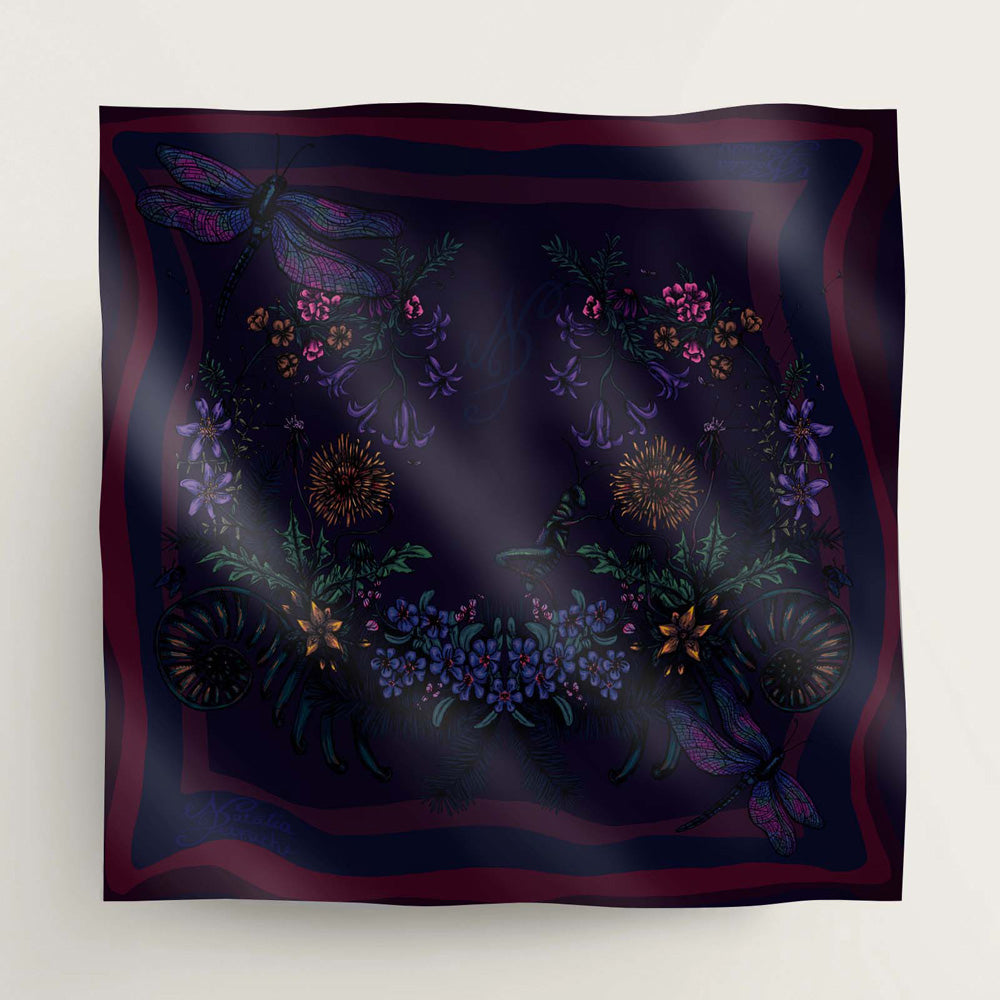 MOUNTAIN FLOWERS Silk Handkerchief - Dark Purple