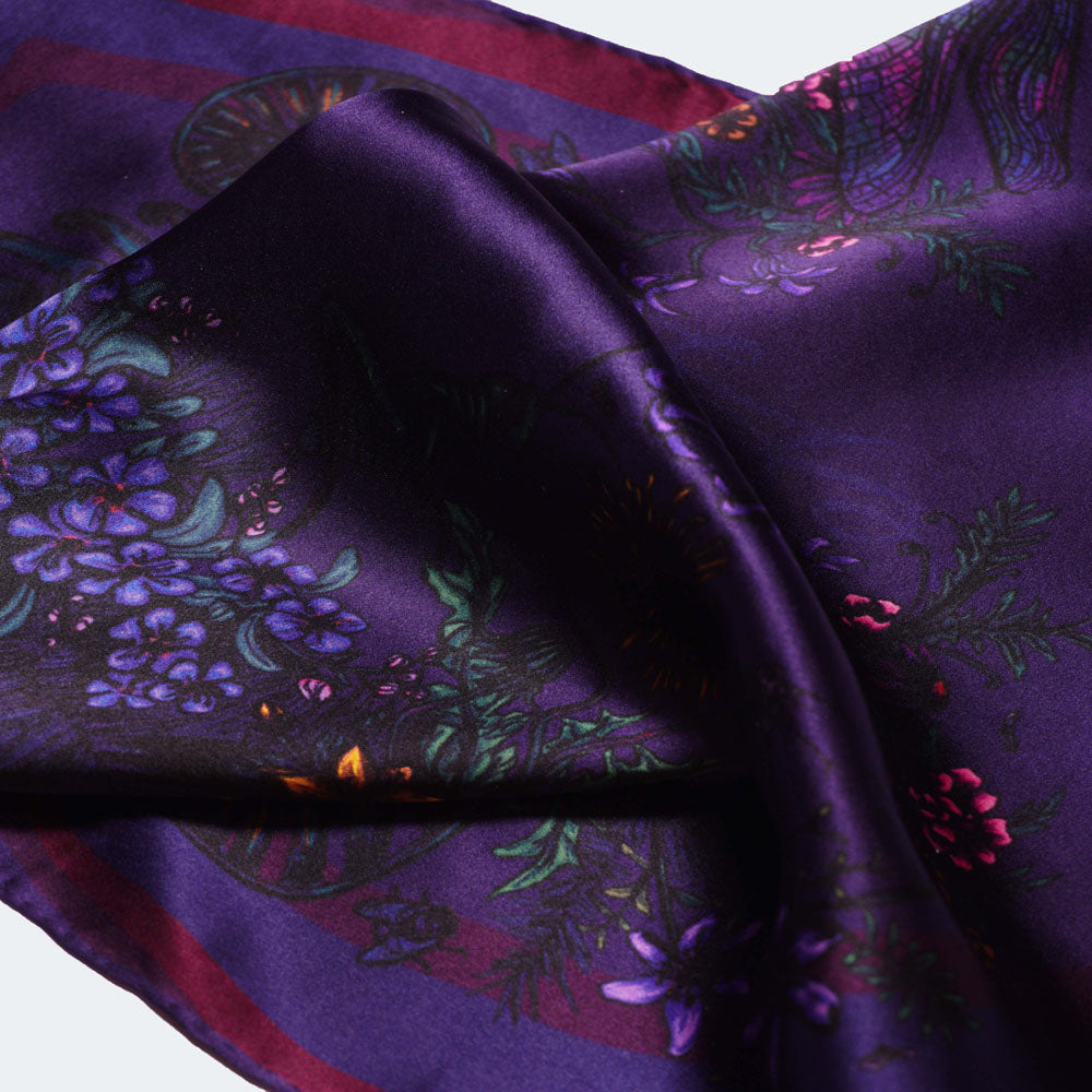 MOUNTAIN FLOWERS Silk Handkerchief - Dark Purple