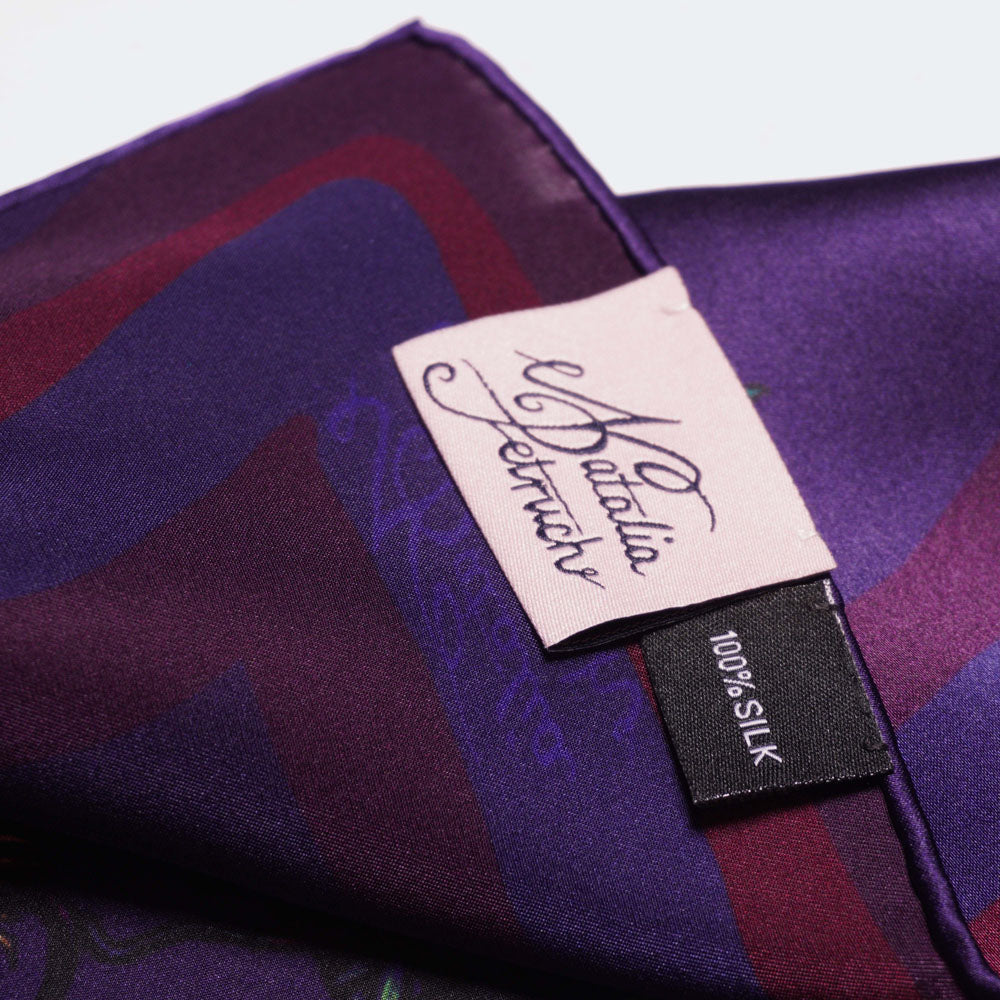 MOUNTAIN FLOWERS Silk Handkerchief - Dark Purple