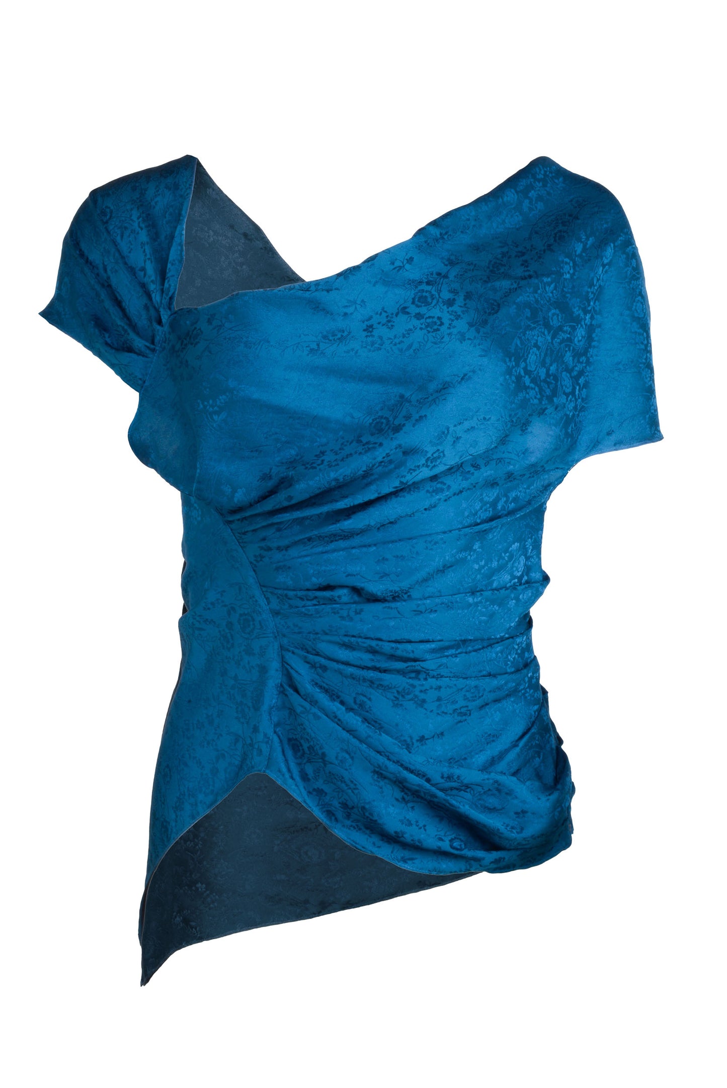 Braylee Top in Teal Jacquard Silk - Made to Order