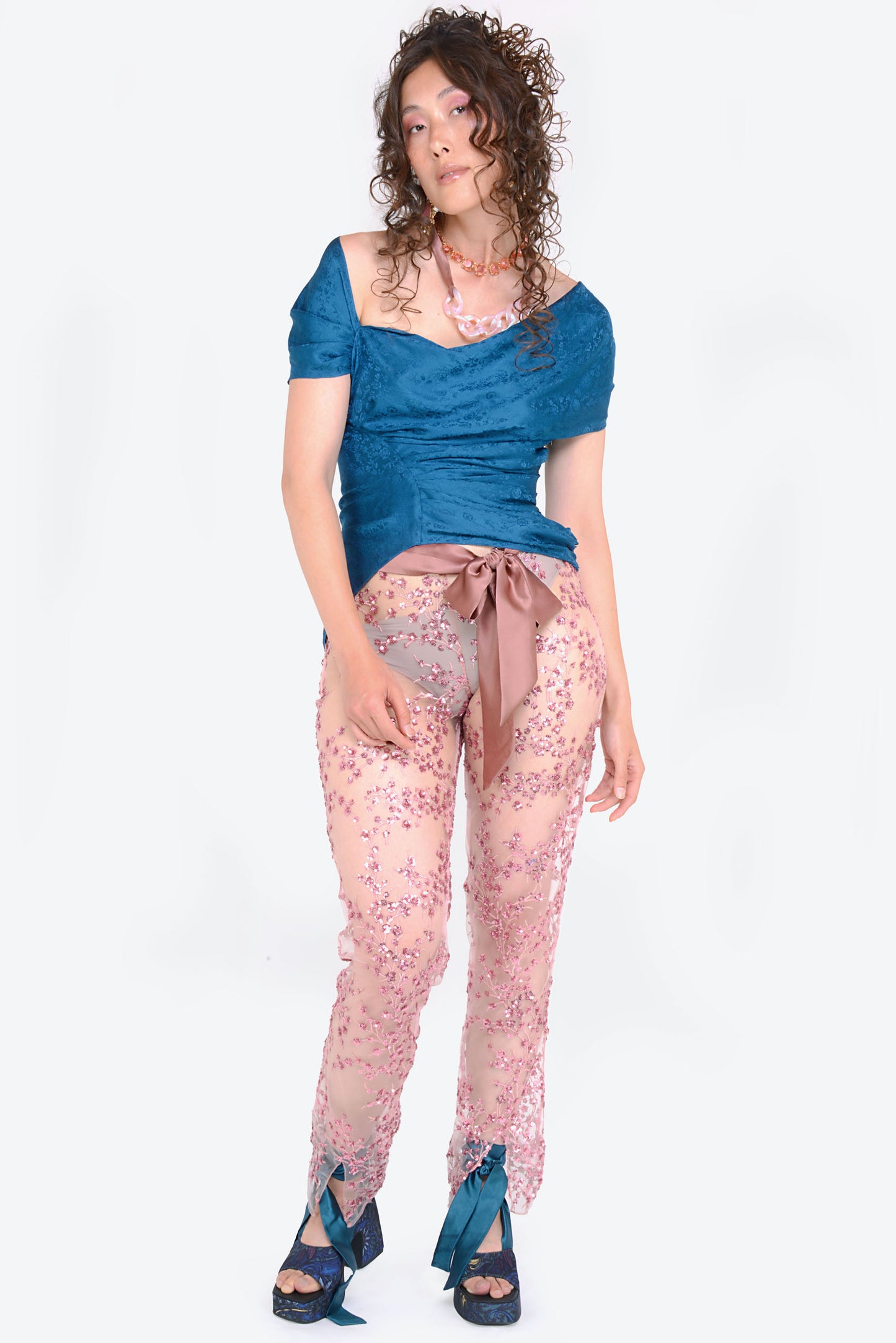 Berta Sequins Trousers in Pink  - Made To Order