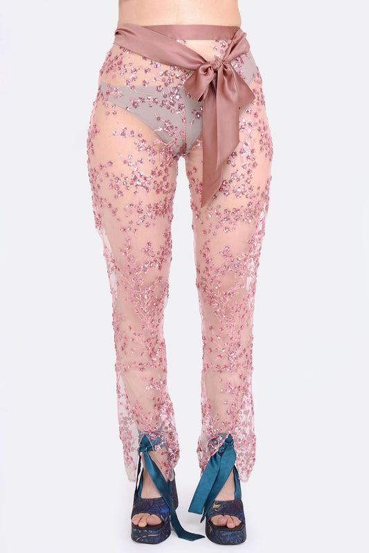 Berta Sequins Trousers in Pink  - Made To Order