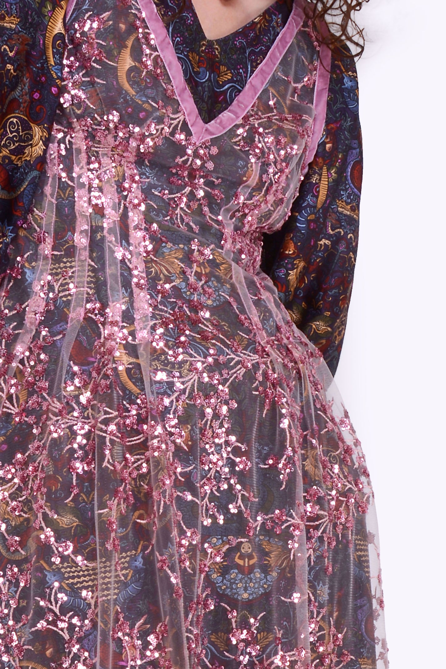 Bianca Dress in Pink Flora Sequins